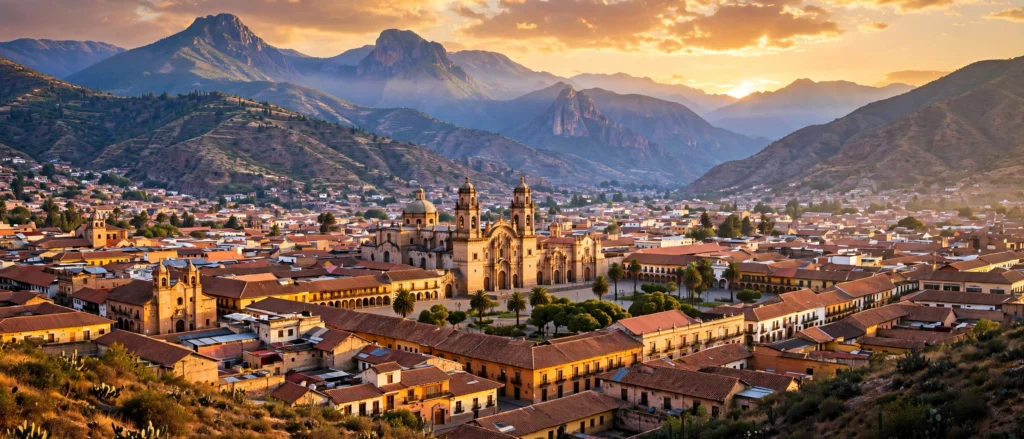 Ciudad latinoamericana al atardecer